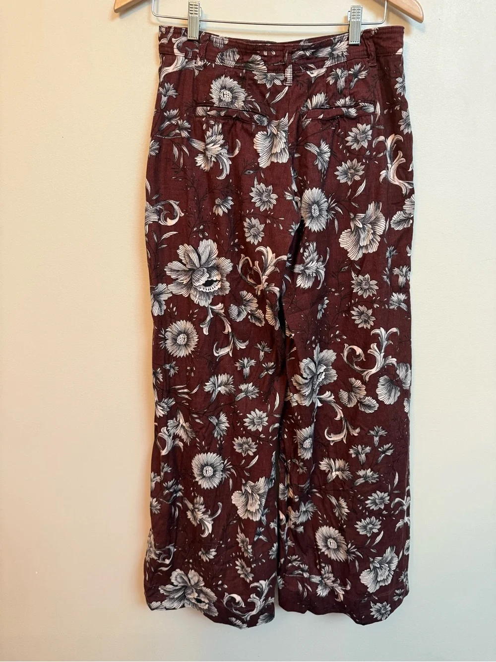 Anthropologie Low Rise Wide-Leg Floral Linen Blend Trouser Pants